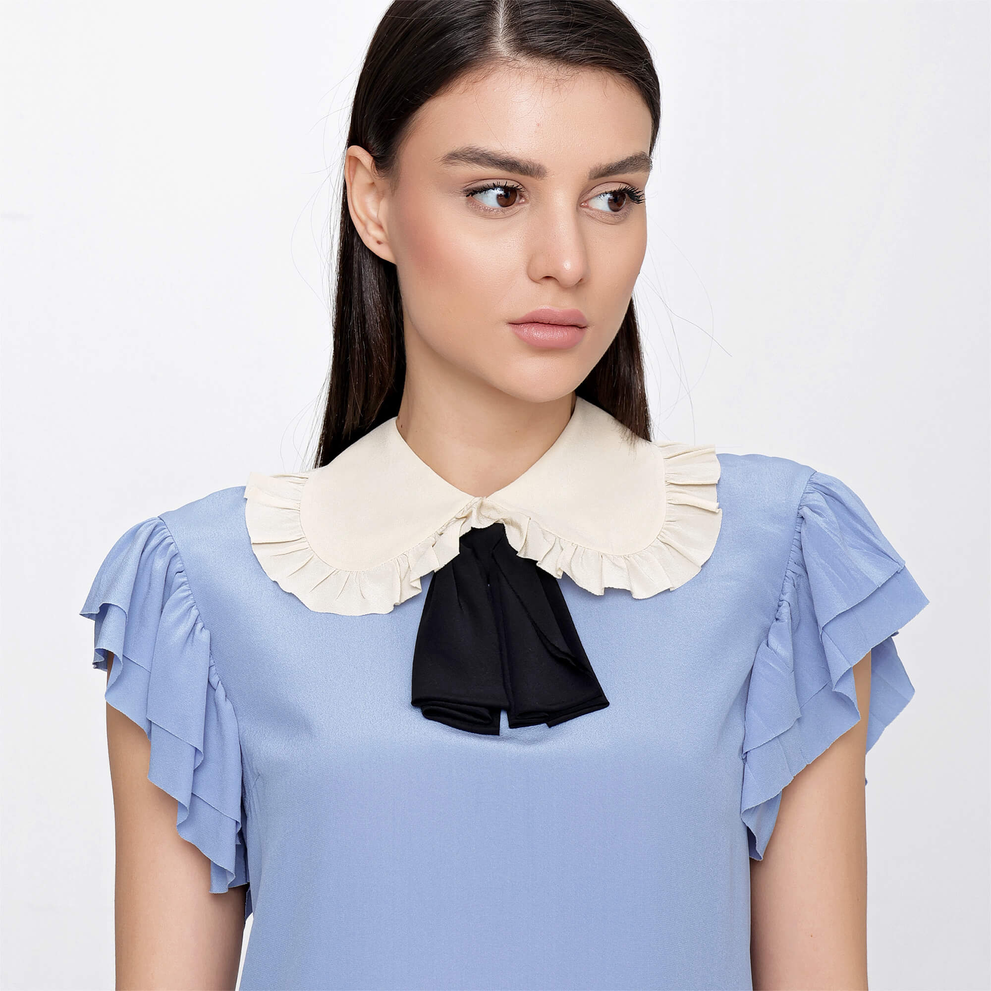 Gucci - Blue Ruffle Collar&Sleeve Blouse